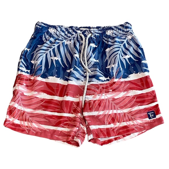 The Endless Summer men’s red white blue fish print swim trunks patriotic size S - Picture 1 of 10